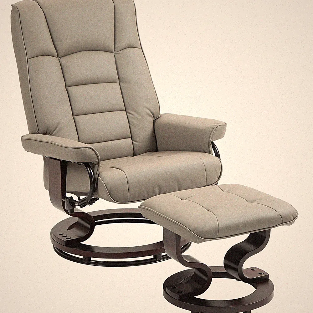 Swivel Recliner with Ottoman, Faux Leather Reclining Chair, Gray
